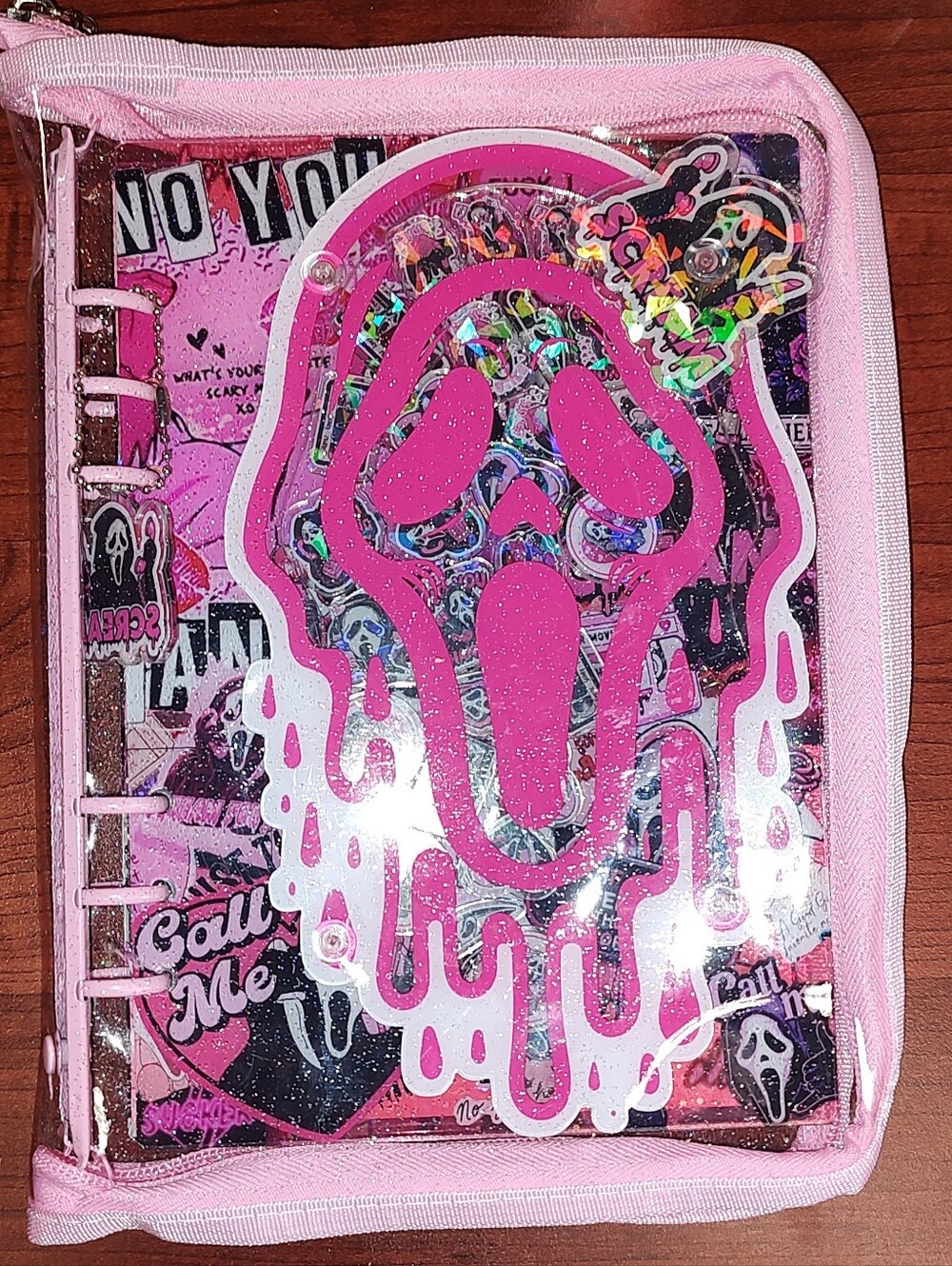 New! A5 Pink Ghost Face Scream Shaker Notebook With Paper And Cover
